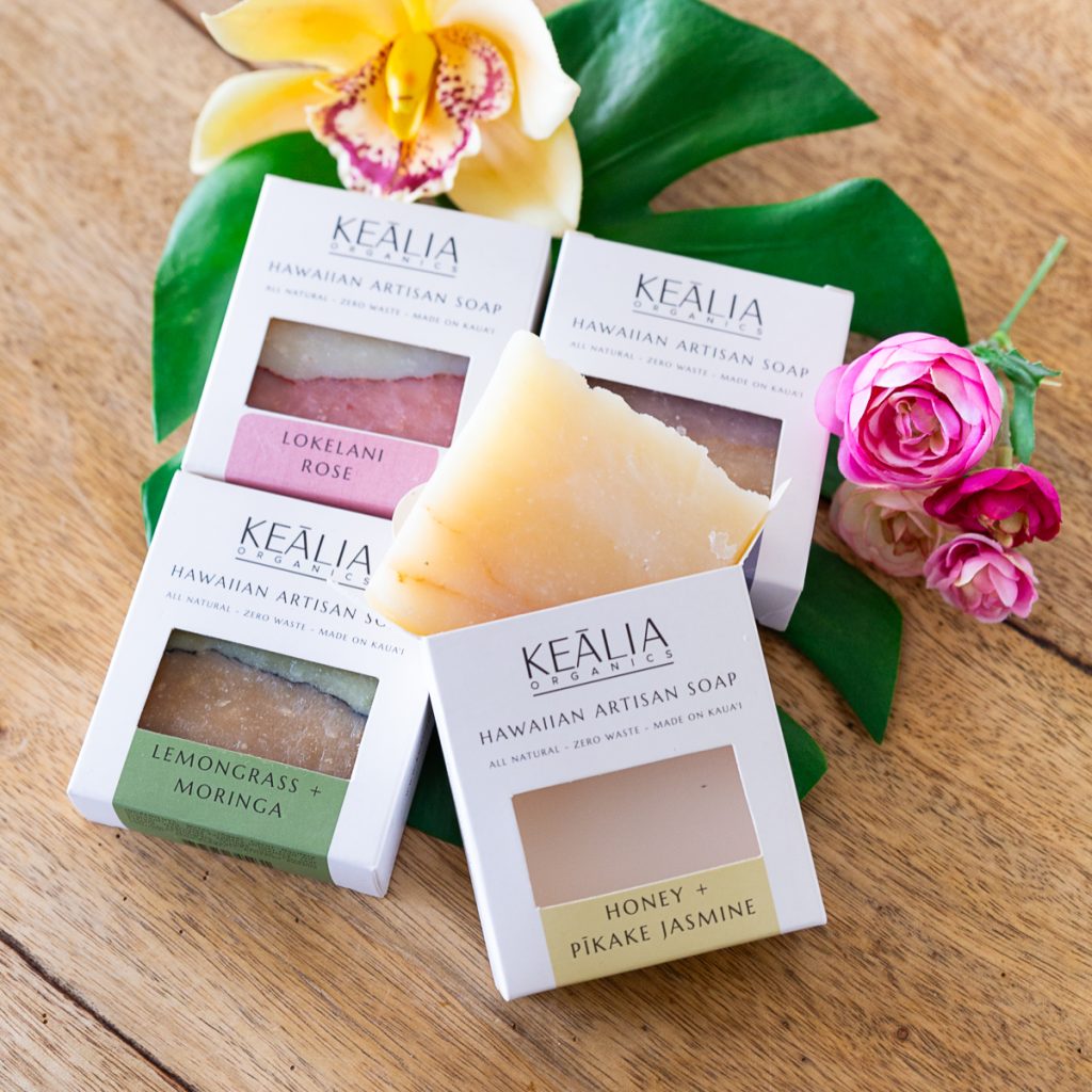 Four Kealia Organics artisanal soaps